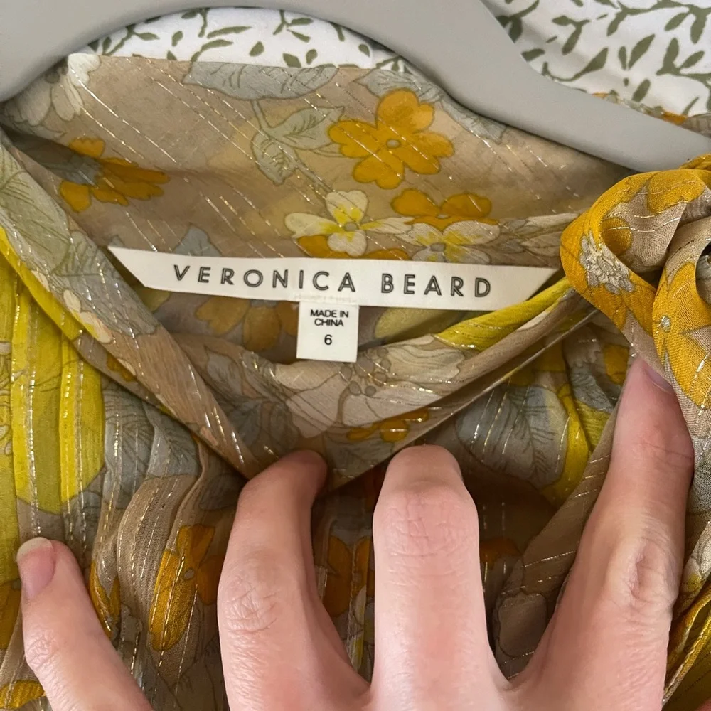 Veronica Beard Dali Silk Halter Top Yellow Floral Pyrex Threading Size 6 - Picture 6 of 15
